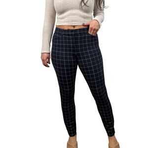 Express Navy Blue Plaid Skinny Mid Rise Pants